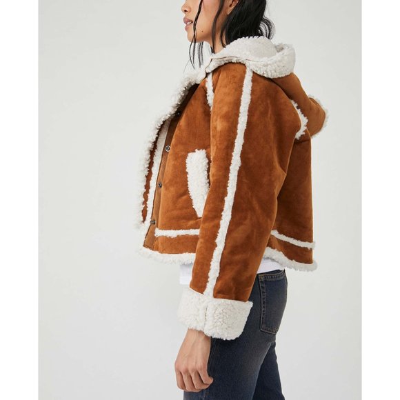 Free People Brown and Cream Leather Jacket - Picture 2 of 9